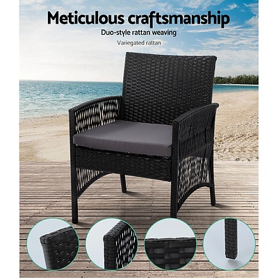Outdoor Furniture Rattan Set Wicker Cushion 4pc Black