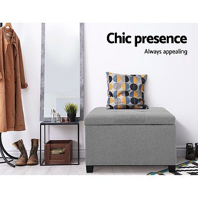 Storage Ottoman Blanket Box Linen Foot Stool Chest Couch Bench Toy Grey - Brand New - Free Shipping