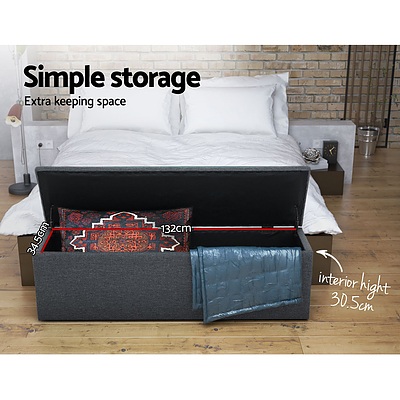 Storage Ottoman Blanket Box Linen Foot Stool Rest Chest Couch Grey - Brand New - Free Shipping