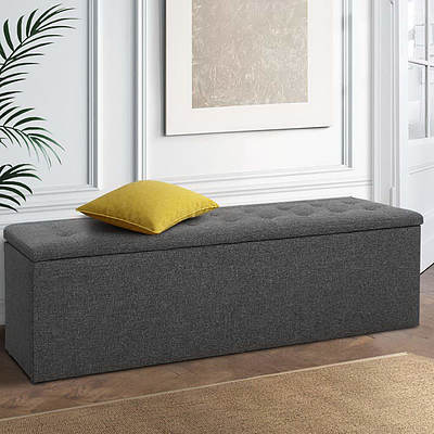 Storage Ottoman Blanket Box Linen Foot Stool Rest Chest Couch Grey - Brand New - Free Shipping