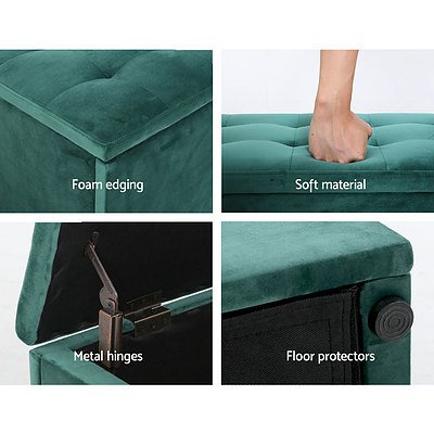 Storage Ottoman Blanket Box Velvet Foot Stool Rest Chest Couch Green - Brand New - Free Shipping