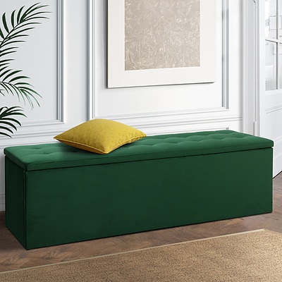 Storage Ottoman Blanket Box Velvet Foot Stool Rest Chest Couch Green - Brand New - Free Shipping
