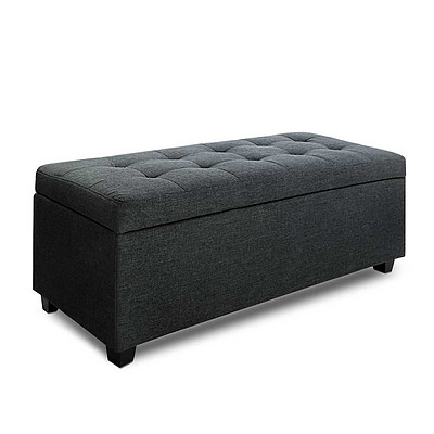 Faux Linen Ottoman Storage Foot Stool Large Black - Brand New - Free Shipping