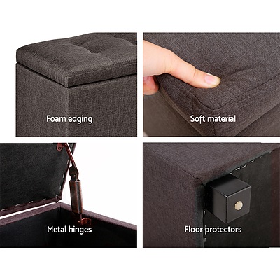 Large Linen Fabric Storage Ottoman - Brown - Brand New - Free Shipping