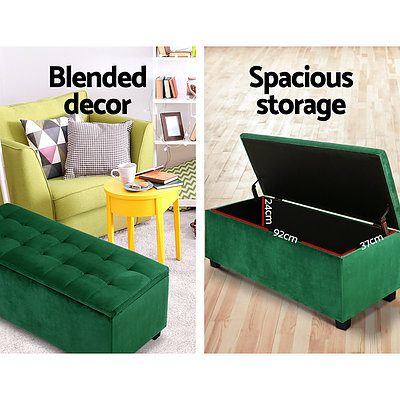 Storage Ottoman Blanket Box Velvet Foot Stool Rest Chest Couch Toy Green - Brand New - Free Shipping