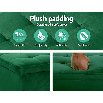 Storage Ottoman Blanket Box Velvet Foot Stool Rest Chest Couch Toy Green - Brand New - Free Shipping