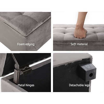 Storage Ottoman Blanket Box Velvet Foot Stool Rest Chest Couch Toy Grey - Brand New - Free Shipping
