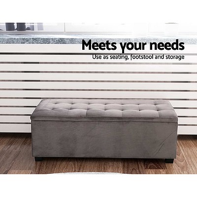 Storage Ottoman Blanket Box Velvet Foot Stool Rest Chest Couch Toy Grey - Brand New - Free Shipping
