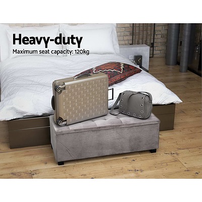 Storage Ottoman Blanket Box Velvet Foot Stool Rest Chest Couch Toy Grey - Brand New - Free Shipping