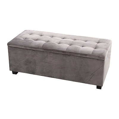 Storage Ottoman Blanket Box Velvet Foot Stool Rest Chest Couch Toy Grey - Brand New - Free Shipping