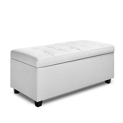 Large Ottoman PU Leather Chest Storage Box Foot Stool White - Brand New - Free Shipping
