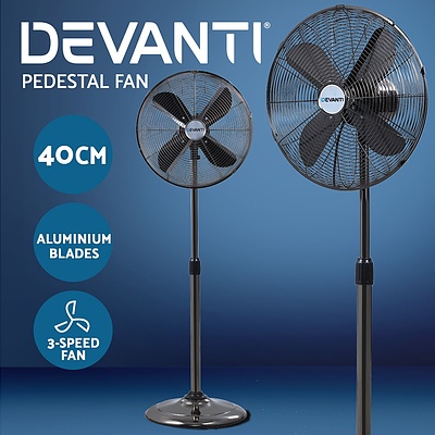 Metal Pedestal Fan Vintage Portable Fans Oscillating Tilt Chrome 3 Speed Black