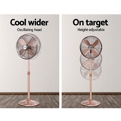 Metal Pedestal Fan Vintage Portable Fans Oscillating Tilt Chrome 3 Speed Copper