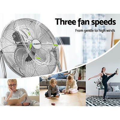 Metal Floor Fan Desk Fans Chrome Portable 3 Speed Tilt Silver