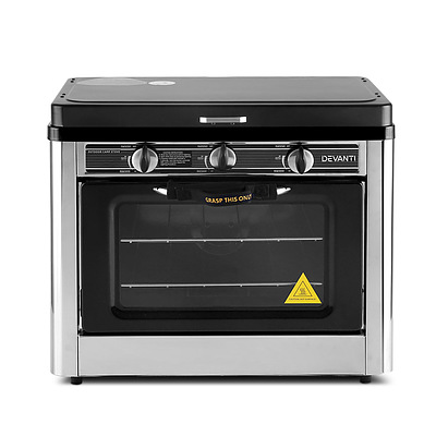 3 Burner Portable Oven - Silver & Black