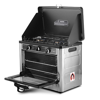 3 Burner Portable Oven - Silver & Black