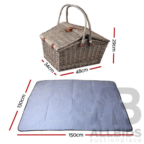 Deluxe 4 Person Picnic Basket Baskets Outdoor Insulated Blanket
