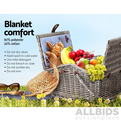 Deluxe 4 Person Picnic Basket Baskets Outdoor Insulated Blanket