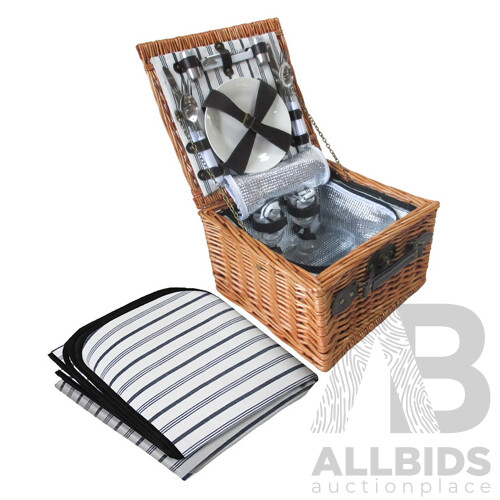2 Person Picnic Basket Set with Cooler Bag Blanket - Brand New - Free Shipping