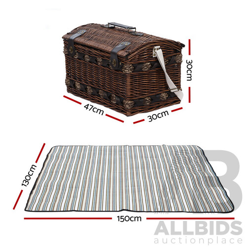 4 Person Wicker Picnic Basket Baskets Outdoor Insulated Gift Blanket