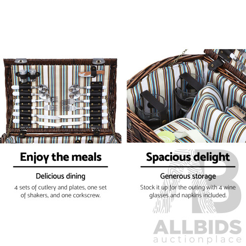 4 Person Wicker Picnic Basket Baskets Outdoor Insulated Gift Blanket