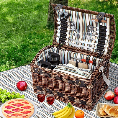 4 Person Wicker Picnic Basket Baskets Outdoor Insulated Gift Blanket