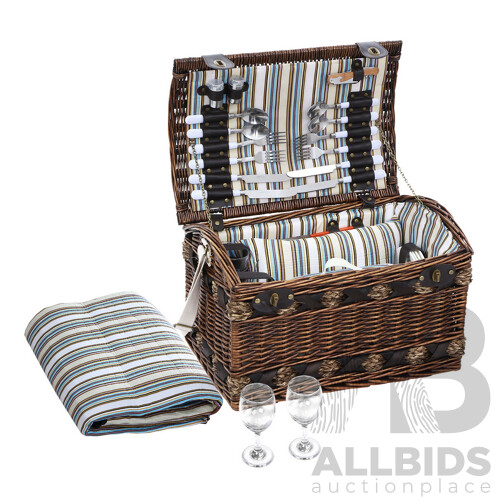 4 Person Wicker Picnic Basket Baskets Outdoor Insulated Gift Blanket