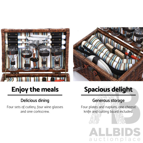 Deluxe 4 Person Picnic Basket Set Folding Outdoor Insulated Liquor bag