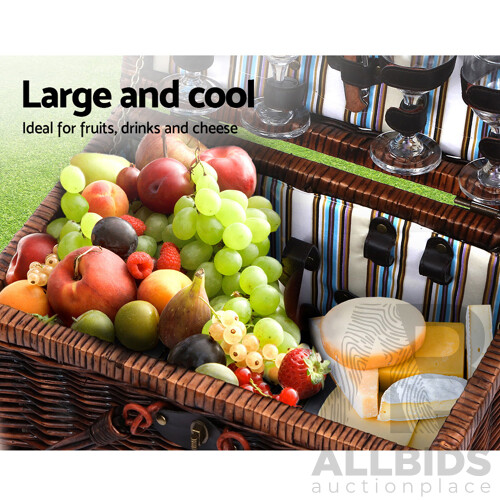 Deluxe 4 Person Picnic Basket Set Folding Outdoor Insulated Liquor bag