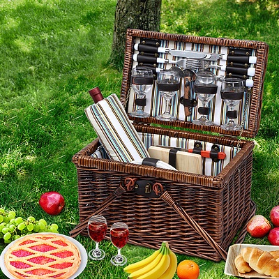 Deluxe 4 Person Picnic Basket Set Folding Outdoor Insulated Liquor bag