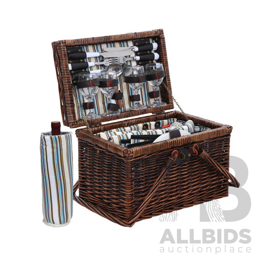 Deluxe 4 Person Picnic Basket Set Folding Outdoor Insulated Liquor bag