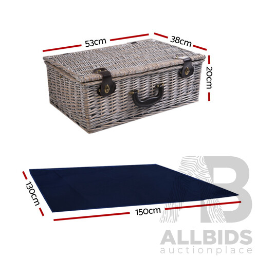 6-Person Picnic Basket Cooler Bag Wicker PU Fastening Straps Plates