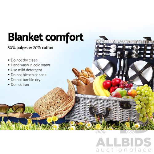 6-Person Picnic Basket Cooler Bag Wicker PU Fastening Straps Plates