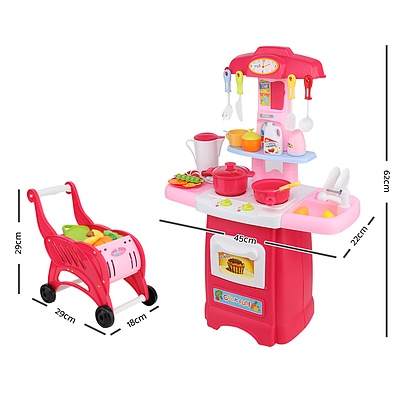 Keezi Kids Kitchen and Trolley Playset - Red - Free Shipping