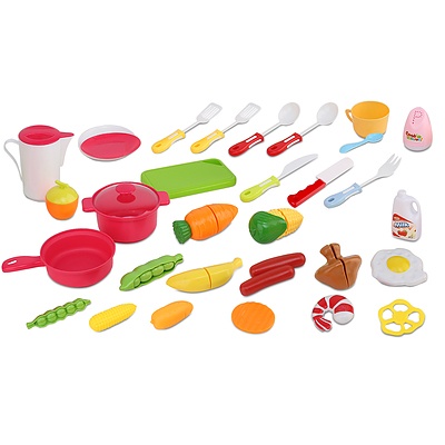 Keezi Kids Kitchen and Trolley Playset - Red - Free Shipping