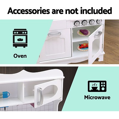 Kids Kitchen Set Pretend Play Food Sets Childrens Utensils Wooden White - Brand New - Free Shipping