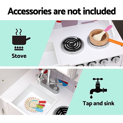 Kids Kitchen Set Pretend Play Food Sets Childrens Utensils Wooden White - Brand New - Free Shipping