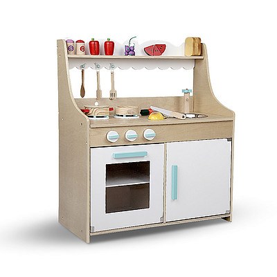 Keezi Kids Wooden Kitchen Play Set - Natural & White - Brand New - Free Shipping