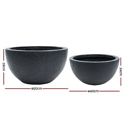 2X Plant Pots Plants Pot Stone Large Garden Indoor Outdoor Flower Planters Decor Dark Grey Round