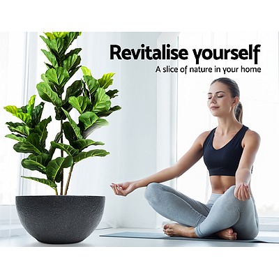 2X Plant Pots Plants Pot Stone Large Garden Indoor Outdoor Flower Planters Decor Dark Grey Round