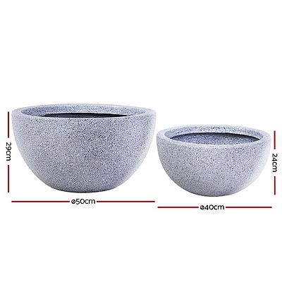 2X Plant Pots Plants Pot Stone Large Garden Indoor Outdoor Flower Planters Decor Grey Round