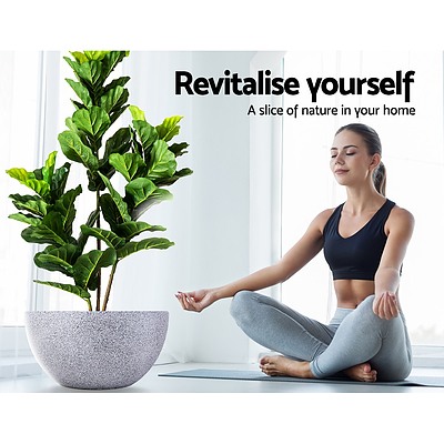 2X Plant Pots Plants Pot Stone Large Garden Indoor Outdoor Flower Planters Decor Grey Round