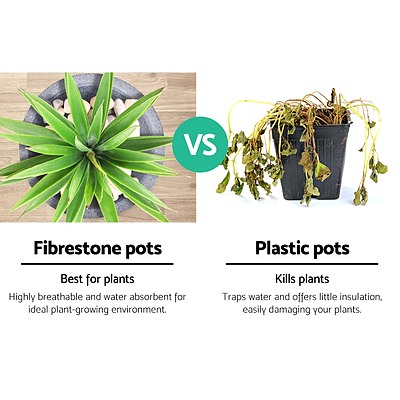 2X Plant Pots Plants Pot Stone Large Garden Indoor Outdoor Flower Planters Decor Grey Round