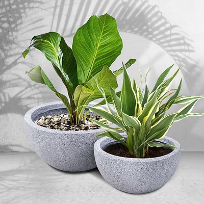 2X Plant Pots Plants Pot Stone Large Garden Indoor Outdoor Flower Planters Decor Grey Round