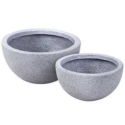 2X Plant Pots Plants Pot Stone Large Garden Indoor Outdoor Flower Planters Decor Grey Round