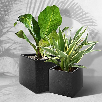 2X Plant Pots Plants Pot Stone Large Garden Indoor Outdoor Flower Planters Decor Dark Grey Square