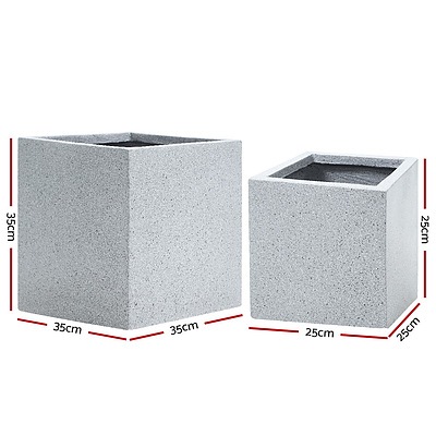 2X Plant Pots Plants Pot Stone Large Garden Indoor Outdoor Flower Planters Decor Grey Square
