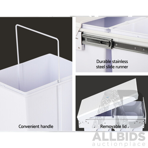 Set of 2 15L Twin Pull Out Bins - White - Brand New - Free Shipping