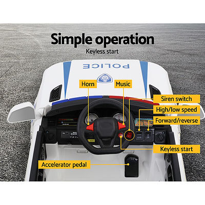 Kids Ride On Car Inspired Patrol Police Electric Powered Toy Cars White - Brand New - Free Shipping