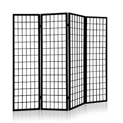 4 Panel Wooden Room Divider - Black - Free Shipping
